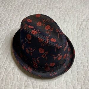 Goorin Bros Fedora Hat Black Red Rose Floral Print Size Small Unisex